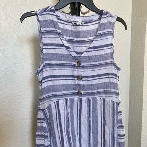 Beach Lunch Lounge Womens Blue Stripe Linen Blend Sleeveless Top Size Small
